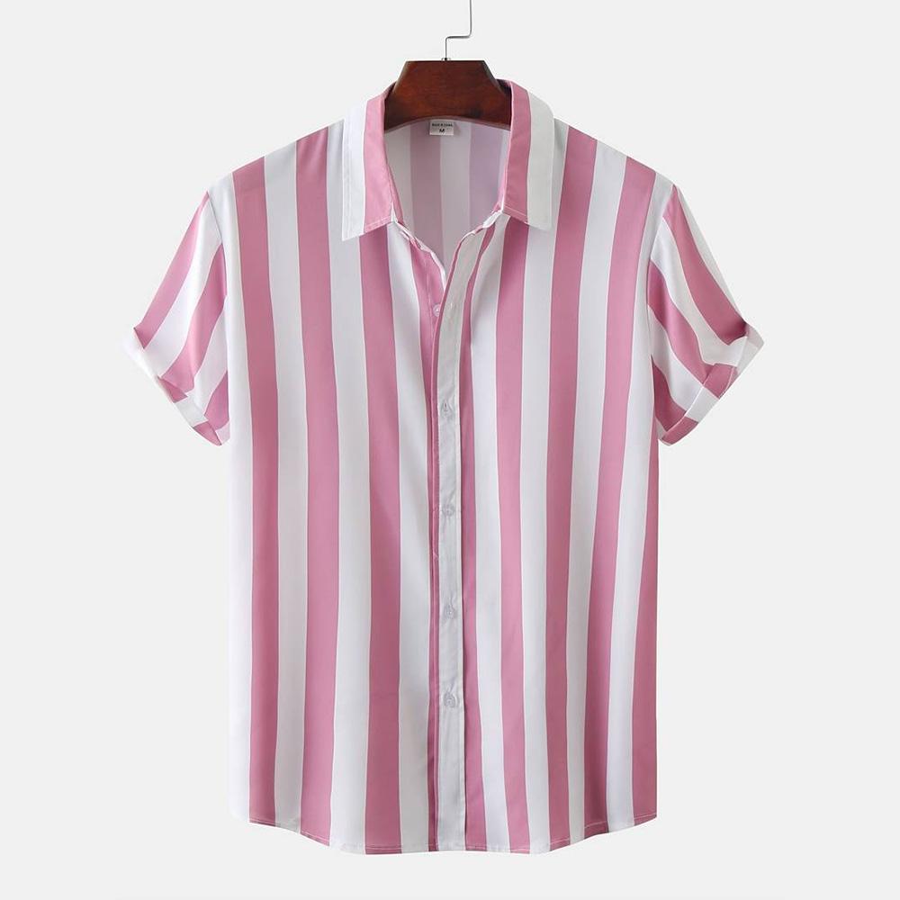 2026 Hawaii Camicia a Maniche Corte a Righe da Uomo Top Casual da Ufficio da Uomo T-shirt Oversize Camicia Bottoni Estiva da Uomo 5XL