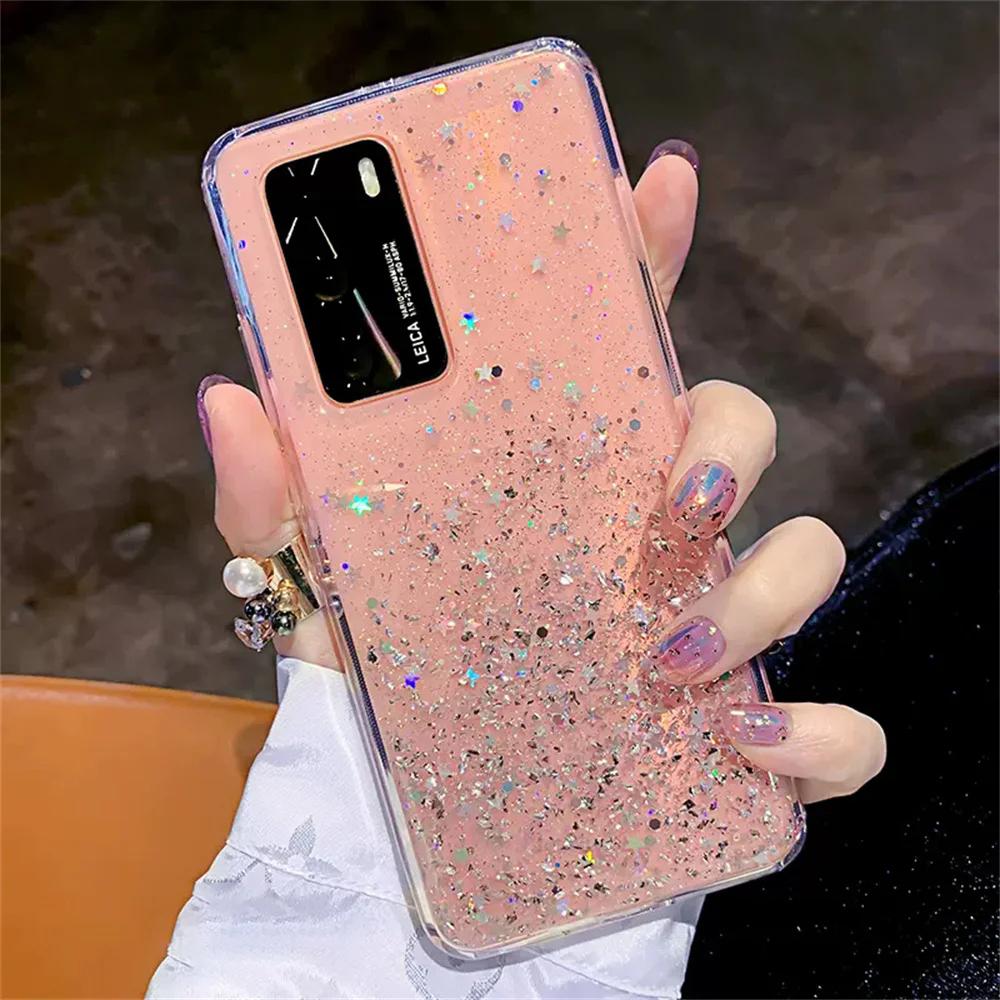 Luxury Bling Glitter Clear Phone Case Case for Samsung Galaxy A01 Core A11 A21S A31 A41 A51 4G A71 5G Sequins Sparkle Cover