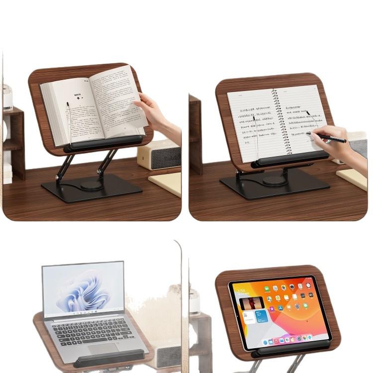 Walnut Rotatable Desktop Book Stand for Adults - Multifunctional and Adjustable