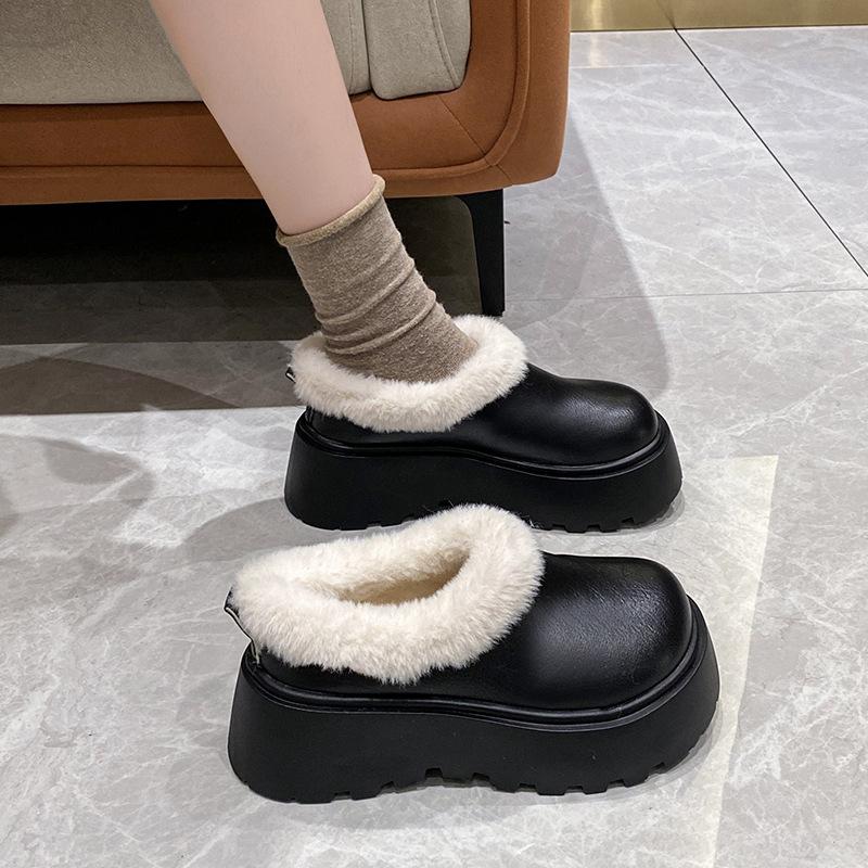 Plush mouth thick-soled plush cotton shoes women wear winter lazy fluffy shoes warm shoes