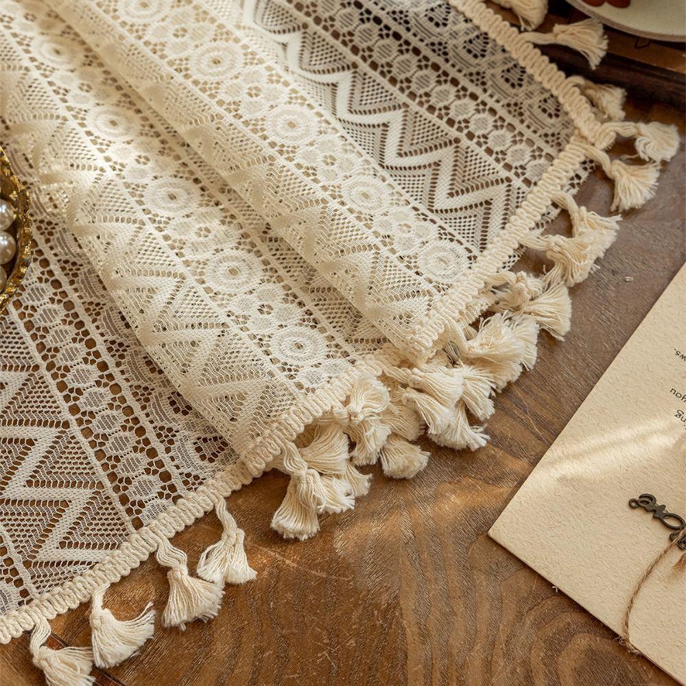 Boho Style Voile Tulle Curtains 140m Tassels Curtain Lace Window Screening Home Decor