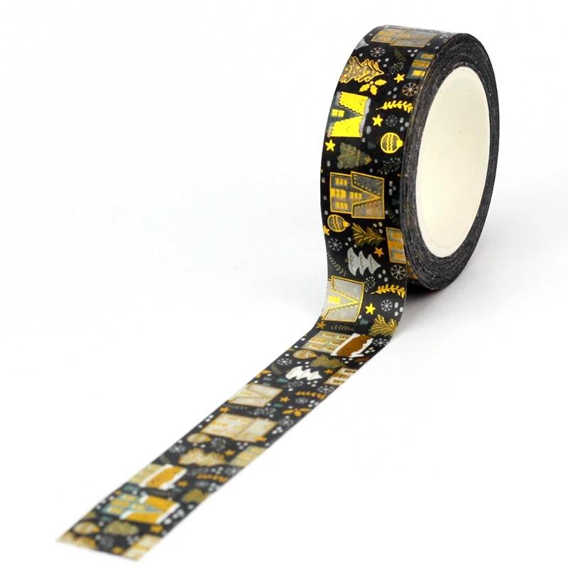 NEW 1X 10M Decor Christmas Houses Washi Tape Set for Scrapbooking Adhesive Masking Tape Cute Journaling Kawaii Papelaria