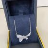 Xiaohongshu Style Full Diamond Bow Knot Necklace, CNC Carved 18K Rose Gold Princess Clavicle Chain