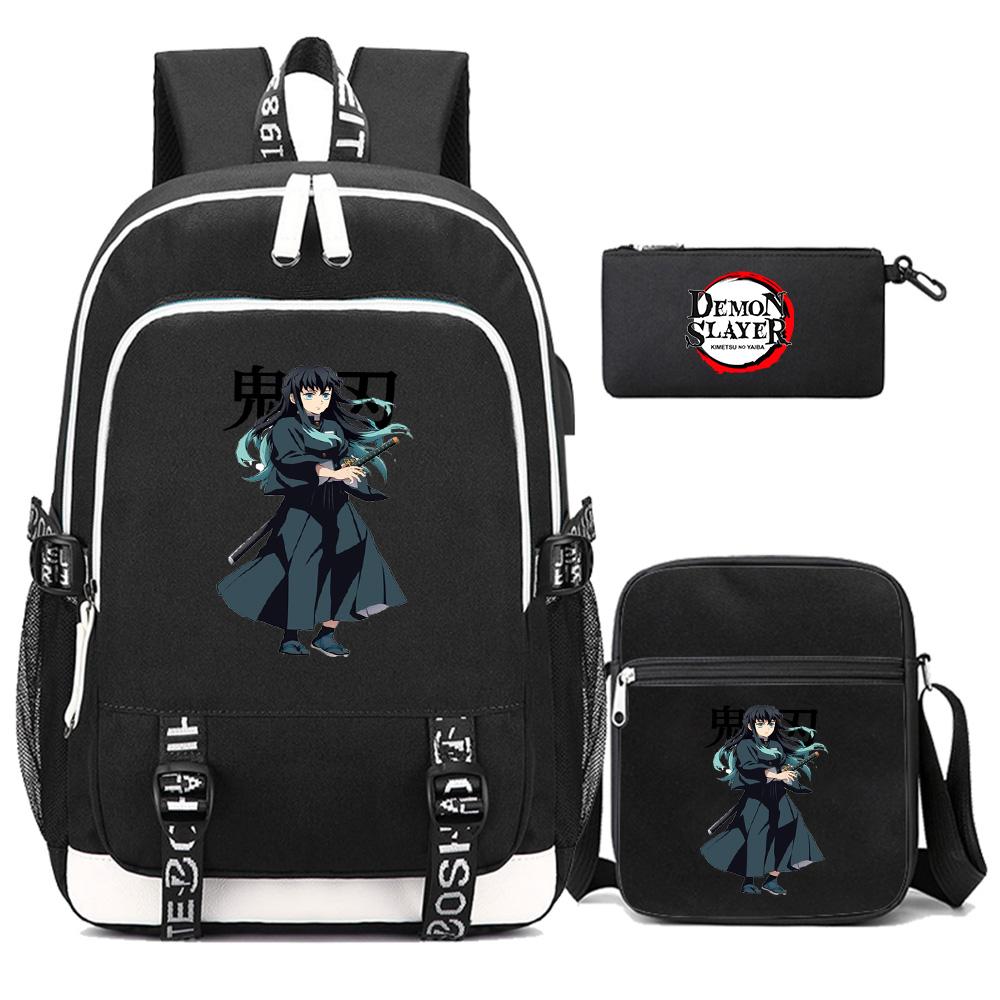 3Pcs/set Cartoon Demon Slayer Printed Backpack Large Capacity Bookbag Student Boy Girl School Bag Outdoor Laptop Travel Bag Gift