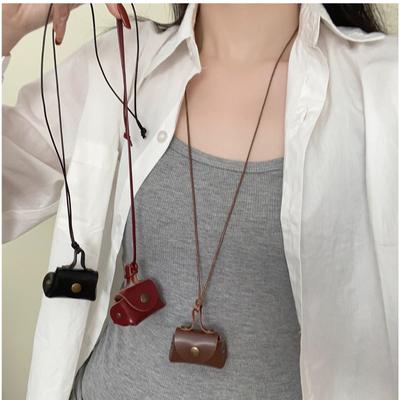 Elegant Leather Necklace with Coin Purse Pendant for Women Long Sweater Chain Headphone Bag Charm Neckchain Accessory
