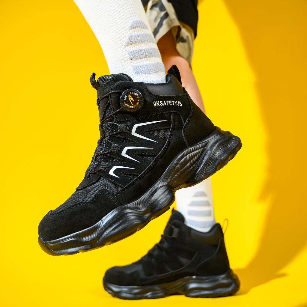 Rotating Button Safety Boots Shoes Man Steel Toe Safety Work Shoes Lightweight Non Slip Work Boots Men Sneaker