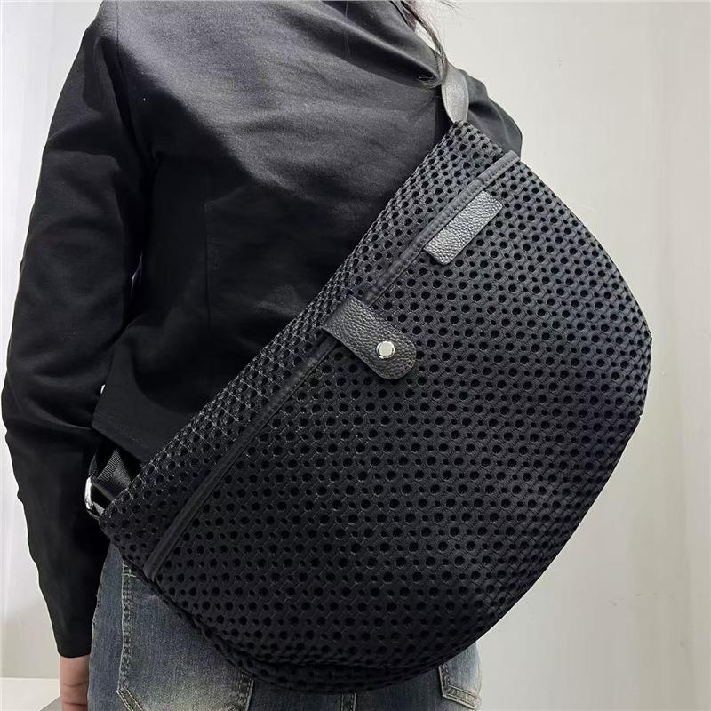 Split Nylon Casual Oblique Span Bag Retro Splicing Mesh Lightweight Shoulder Handbag