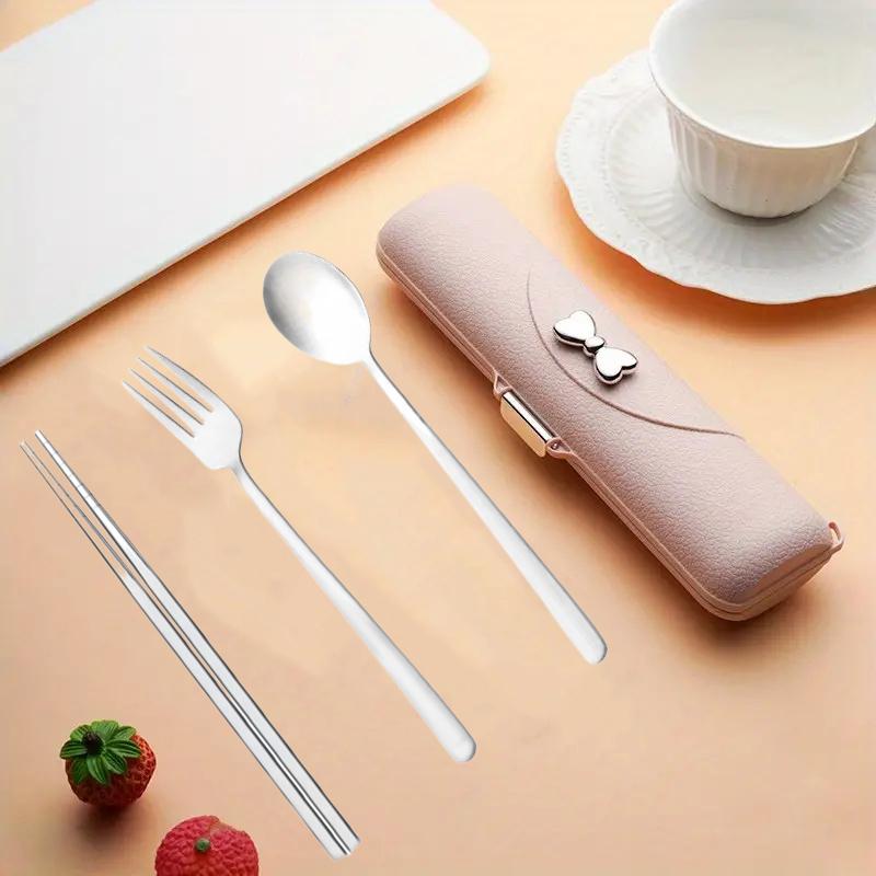

3-х предметный столовый прибор Вилки Ложки Палочки для еды Пластиковый портативный набор столовых приборов из нержавеющей стали Набор столовых приборов с пластиковой ручкой