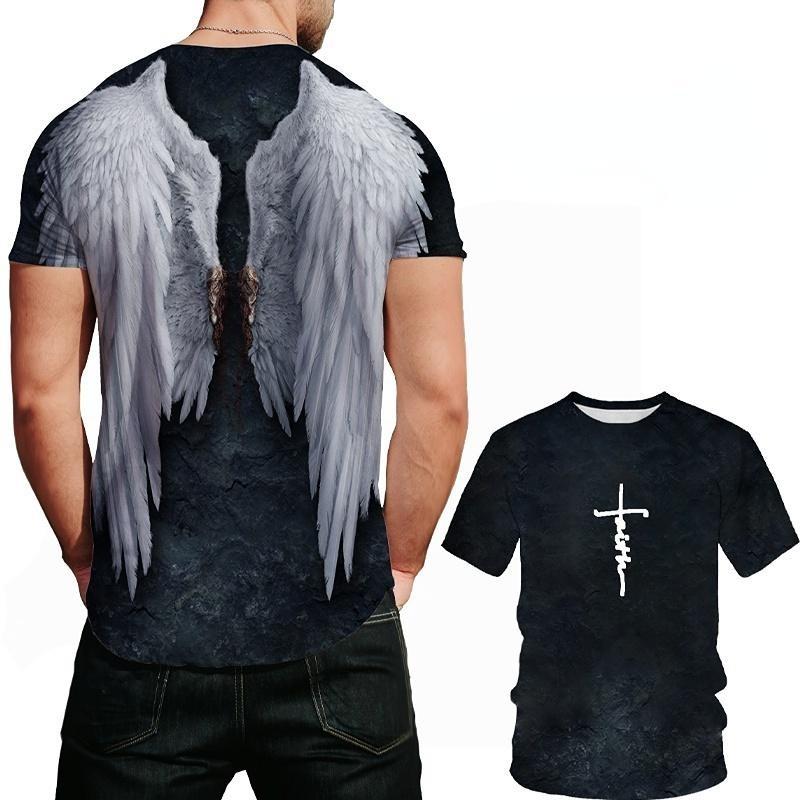 Fashion Angel Wings Pattern Printed Kids Adult T-shirt Summer Women's and Men's Casual Outdoor Girl and Boy Short Sleeve Tees Top Pullover