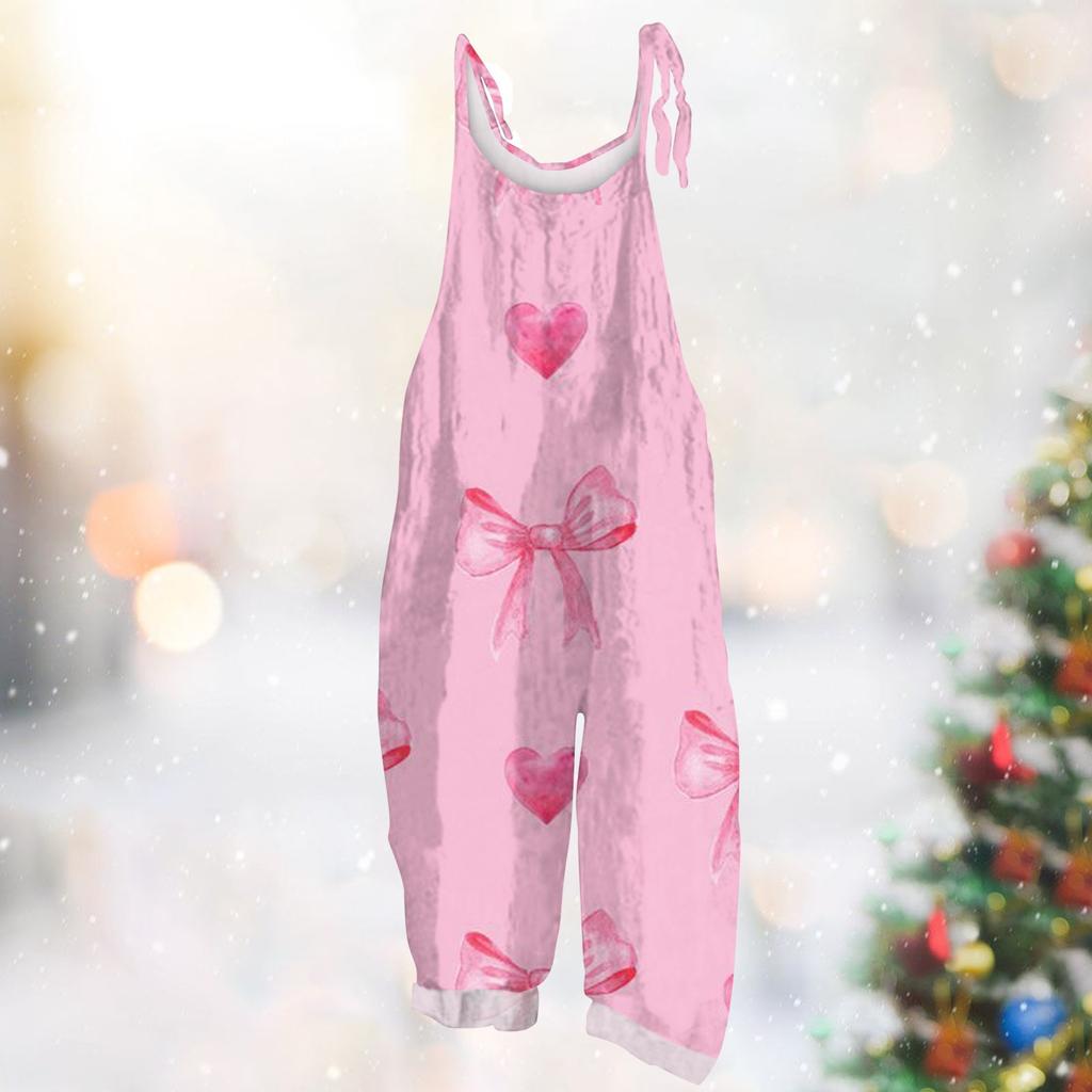 Damen Jumpsuit Karneval Print Lässig Locker Vintage Schulterträger Baumwolle Leinen