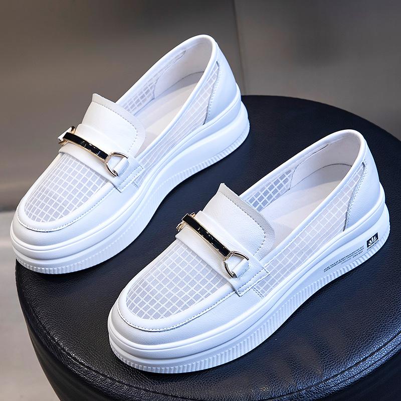 

Leather little white shoes women s 2025 summer new thick-soled heightening one-pedal casual single shoes women s mesh breathable women s shoes 40 белый