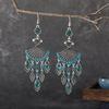 1 Pair Dangle Earrings Bohemian Retro Ethnic Style Long Tassel All-match Decoration Faux Crystal Women Hollow Fan-shaped Drop Earrings