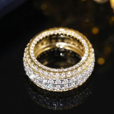 Neuer Geschäftsstil, Persönlichkeit, Schlichtheit, Geometrisches Design, Modeschmuck, Vollständig mit Zirkonia ausgefasster runder Luxusring