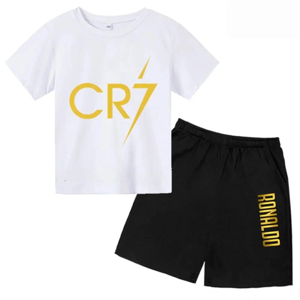 Summer CR7 Printed Short Sleeve Children Set Casual Fashion Tops and Shorts 2pcs Set Kid Boys Girls Sports Tshirts Set Outfits