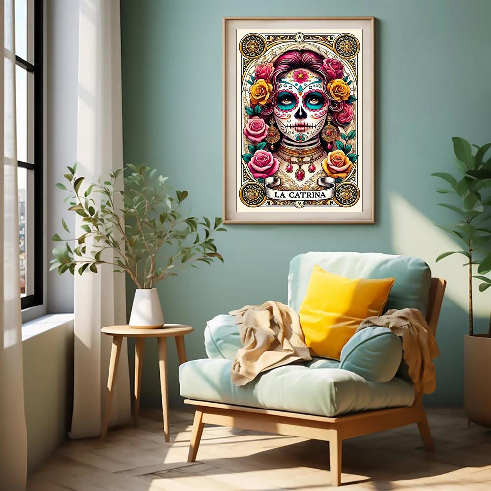 Peinture Art Diamant DIY Squelette Dames Mosaïque Point de Croix Set Art Fleur Pierre Précieuse Incrustation Cadeau DIY Décoration Peinture