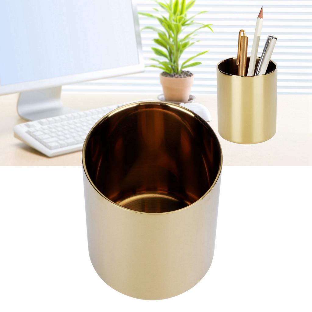 Stainless Steel Pencil Cup Holder Desk Organizer Flower Vases Pen Makeup Brush ContainerGold