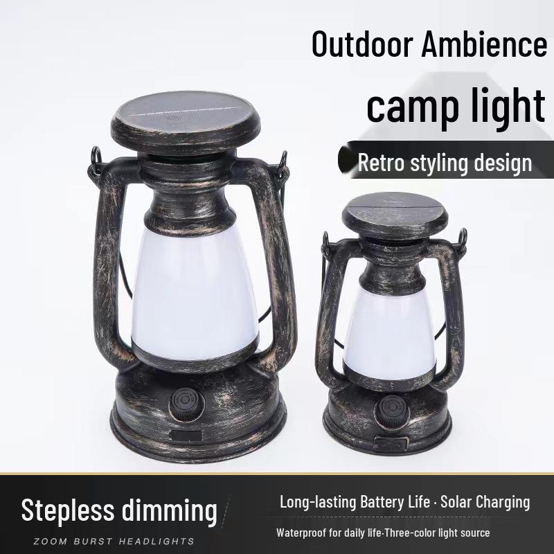 Retro Three-Color Dimmable LED Solar Hanging Light for Outdoor Camping