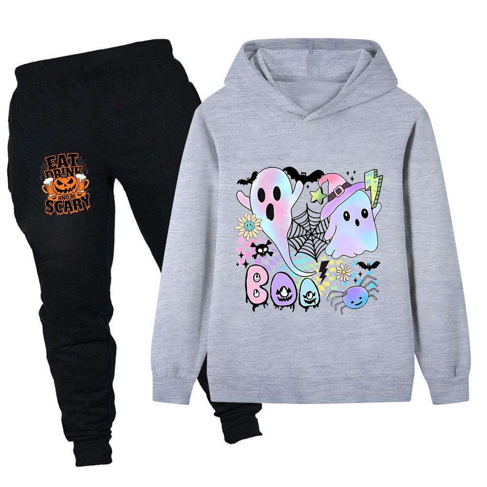 PB1656 Kinder Jungen Mädchen Halloween Bedruckt Langarm Hoodie Hose Oberteil Hosen Kleidung Sets