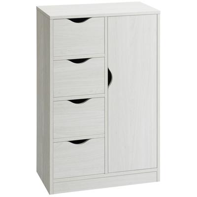 Storage Cabinet Sideboard Modern Chest 1 Cupboard and 4 Drawers - Wood - for Living Room, Kitchen, Hallway, Dining Room - White