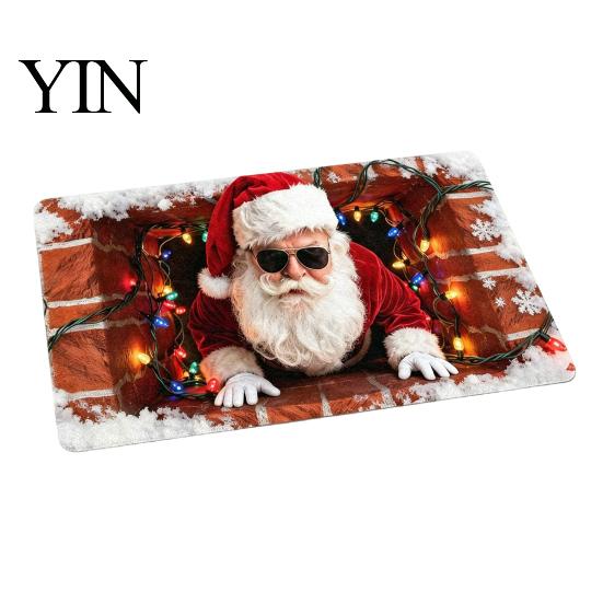 Winter Snowman Welcome Rug 3D Christmas Entrance Rug, Santa Claus Floor Mat, Non-slip Decorative Door Mat Festive for Front Bathroom Holiday