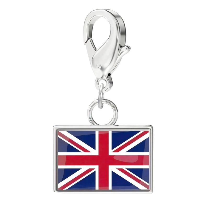 Braccialetto con Charm Bandiera in Acciaio Inossidabile con Moschettone, Gioiello Ciondolo Paese per Regalo di Viaggio Accessorio Stile