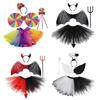 Halloween Rainbow Costume Set Devil Cosplay Costume Accessories for Kids Girl, Including Headband, Wing, Skirt, and Wand