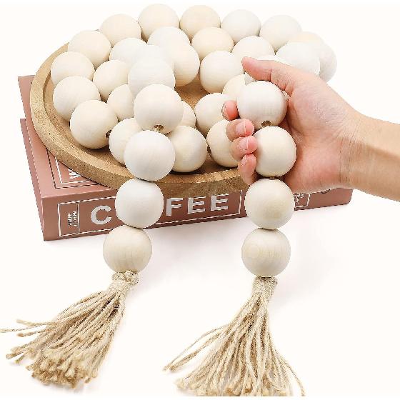 AceList 72in Large Wood Bead Garland Decorative Beads with Tassels, Long Wooden Beads Garland, Coffee Table Decor, Perfect Boho Farmhouse Bookshelf