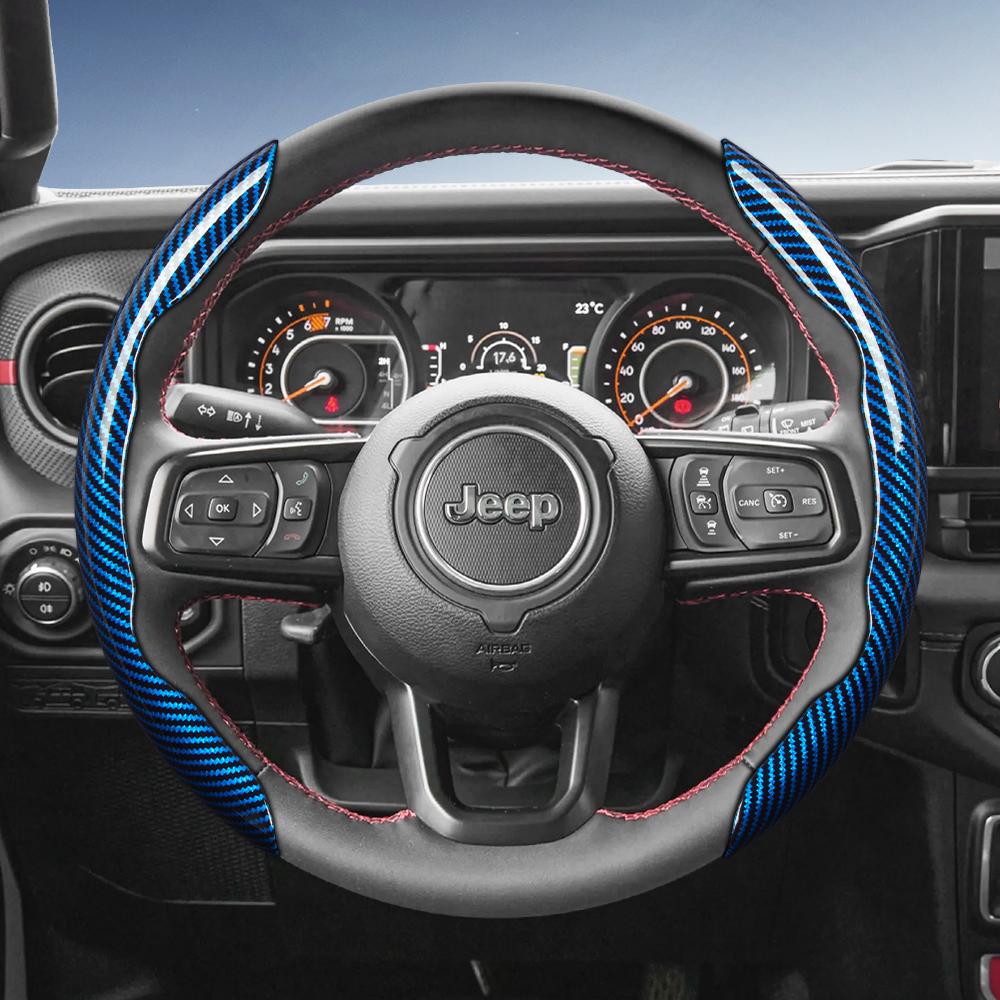 EPY1 Suitable for Jeep Carbon Fiber Texture Steering Wheel Cover Grand Cherokee Compass Wrangler Renegade Avenger Grand Wagoneer Red