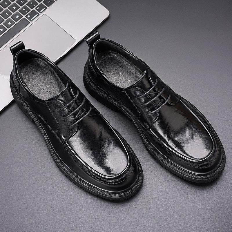 New Men's First-layer Cowhide Casual Leather Shoes Big Head Thick Sole Leather Business Dress Men's Shoes Breathable Single Shoes Men's