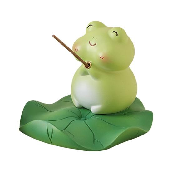 Yousheng Frog/Tortoise Incense Stick Holder with Lotus Leaf Phone Holder Cute Resin Desk Ornament for Home Office Table Shelf Decor