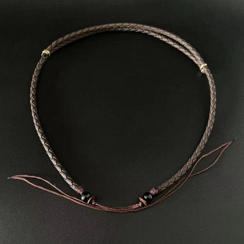 Dzi Bead Pendant Necklace: Amber, Leather & Woven Rope for Men & Women