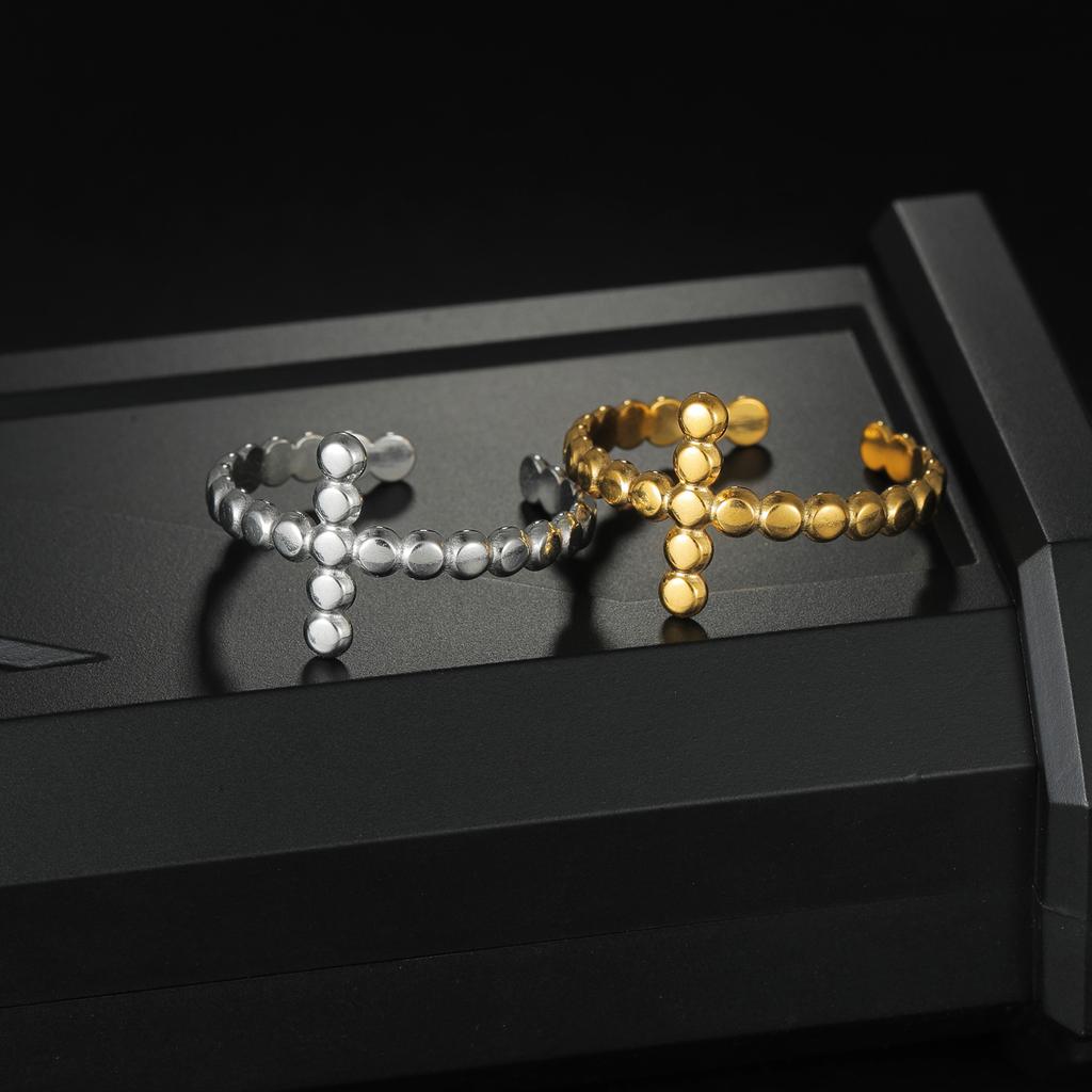 Minimalist Style Cuff Ring Gold Color Trendy Cross Match Daily Outfits Party Accessory Adjustable