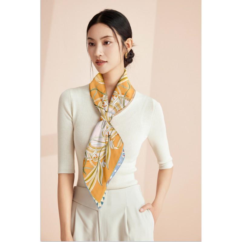100% Mulberry Silk Square Scarf Double-sided Print Light Luxury Shawl Women Mom Fashion Accessory