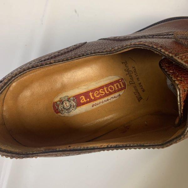 Vintage 80s A Testoni Old Logo Semi Brogue Straight Tip Leather Shoes Size 11 Brown(USED)