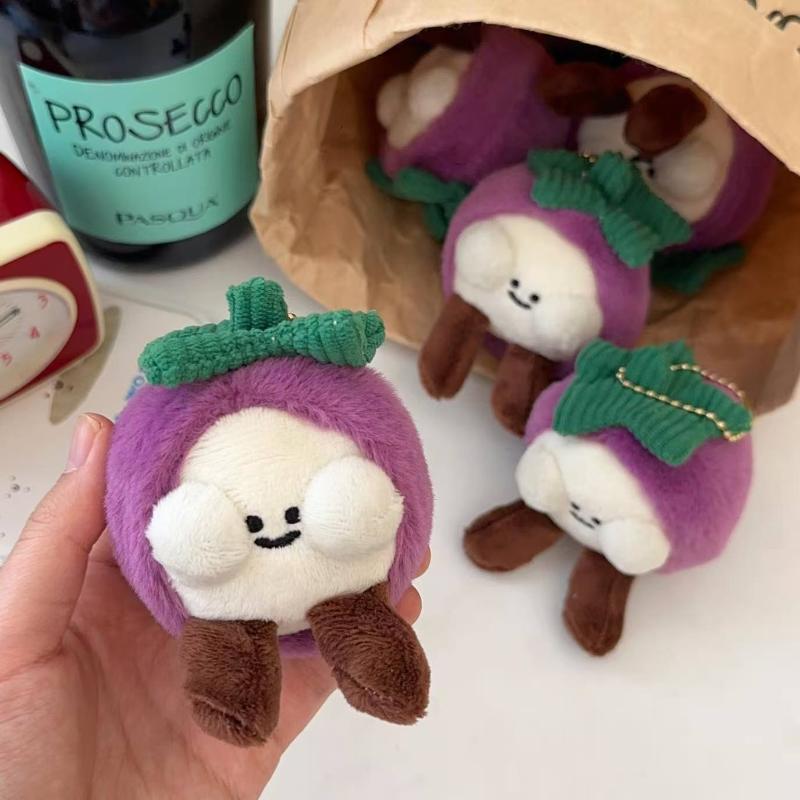 Creative Fruit Mangosteen Plush Keychain Cute Cartoon Stuffed Doll Keyring Bag Pendant Couple Backpack Hanging Decoration