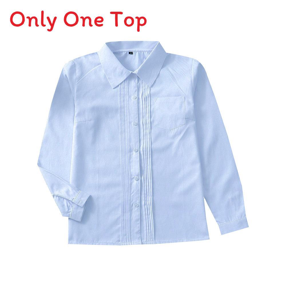 Uniform Long Sleeve Shirt With Pleated Front For Student Fashion