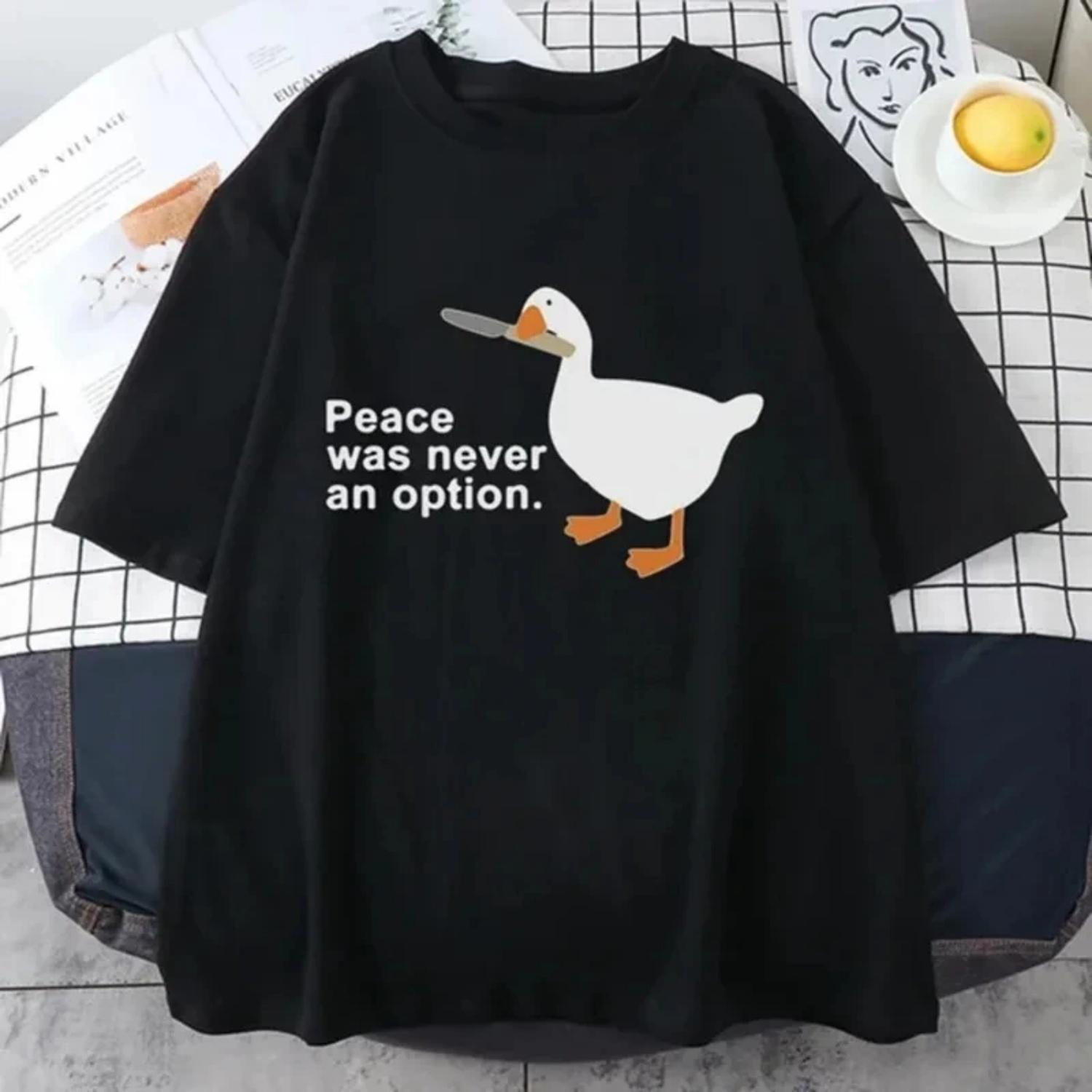 

Women Fashion Peace Was Never An Option Kawaii Funny Print Cotton Soft Round Neck T-Shirt Retro T-Shirt Cool Street Y2K T-Shirt S чёрный