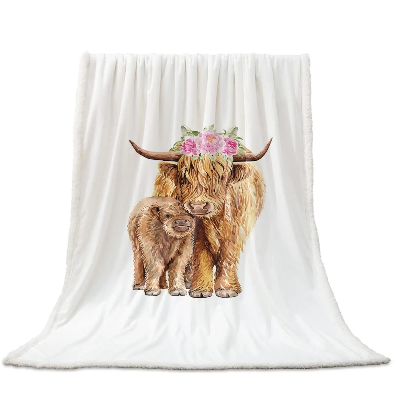 

Highland Cow Blanket Animal Bedding Throw Soft Cozy Fleece Plush Size for Couch Bed Sofa Travelling Camping# 75X95CM
