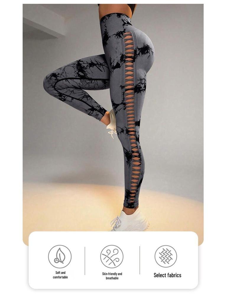 Sporty Tie-Dye High Waist Butt-Lifting Yoga Leggings with Side Cutouts