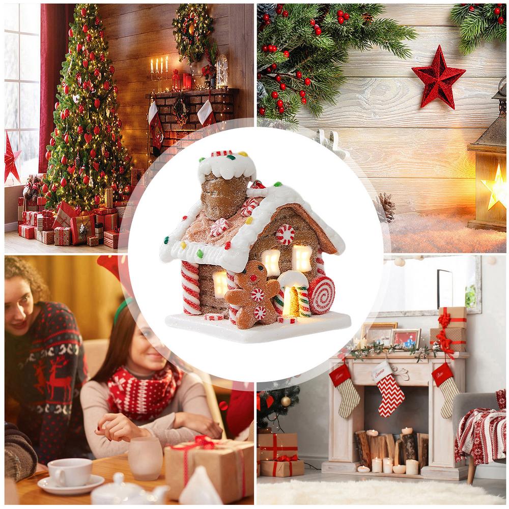 Gingerbread House Tree Topper Light Up Mini Gingerbread House Ornaments Soft Clay Fairy Tale Candy House For Christmas Tree