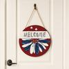 Spring Flower Wreath Welcome Sign, Independence Day Patriotic Hanging Plaque, Round Wooden Door Hanger Decoration for Indoor Outdoor