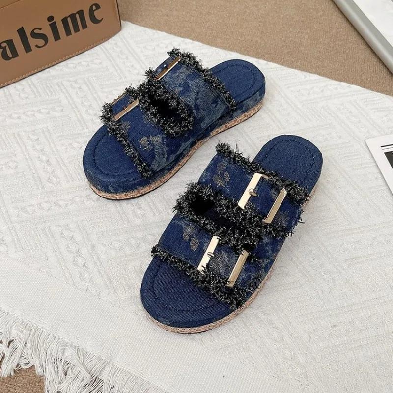 2025New Women's Comfortable Slip on Wedge Sandals Sports Beach Walking  Summer Fashion Denim Casual