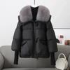 Brown Down Jacket Women Winter Coat New Fashion Warm Thick Short Loose Cotton Splicing Fur Collar Quilted Coat Women Clothing