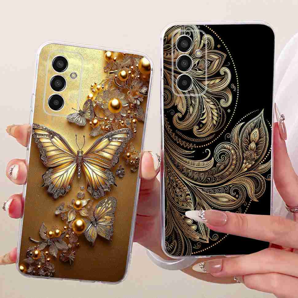 For Samsung Galaxy M13 4G Case SM-M135F Gold Butterfly Cover Soft Silicone Phone Case For Samsung M13 Back Cover Shell