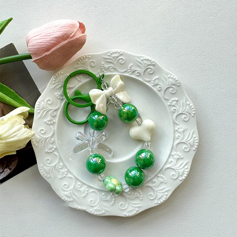 Cartoon Bow Heart Beaded Phone Chain Colorful Keychain Pendant For Women Girls Versatile Backpack Decoration Accessories Gifts