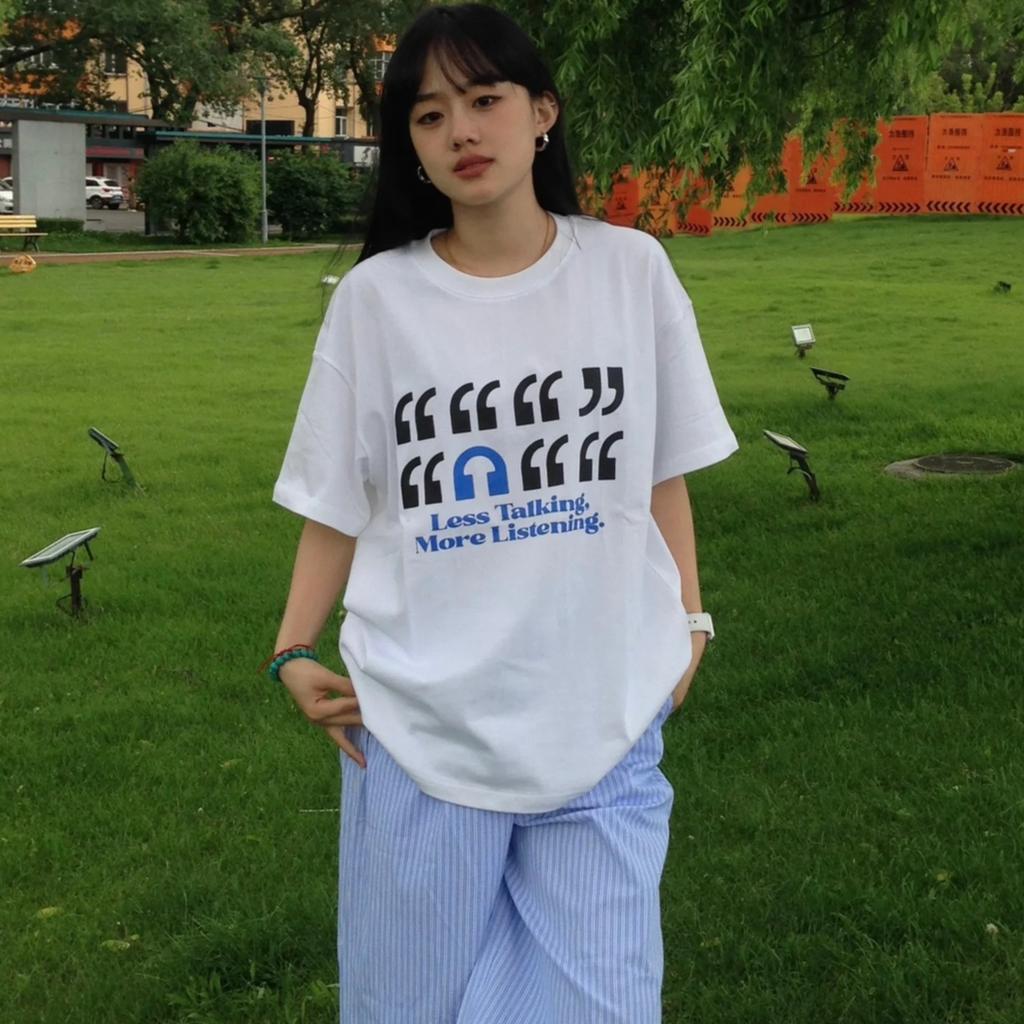 Korean Funny Letter Print White Short Sleeved T-shirts for Women 2025 Summer Casual Loose Women's All-match T Shirt Harajuku Streetwear Tees Y2k Tops