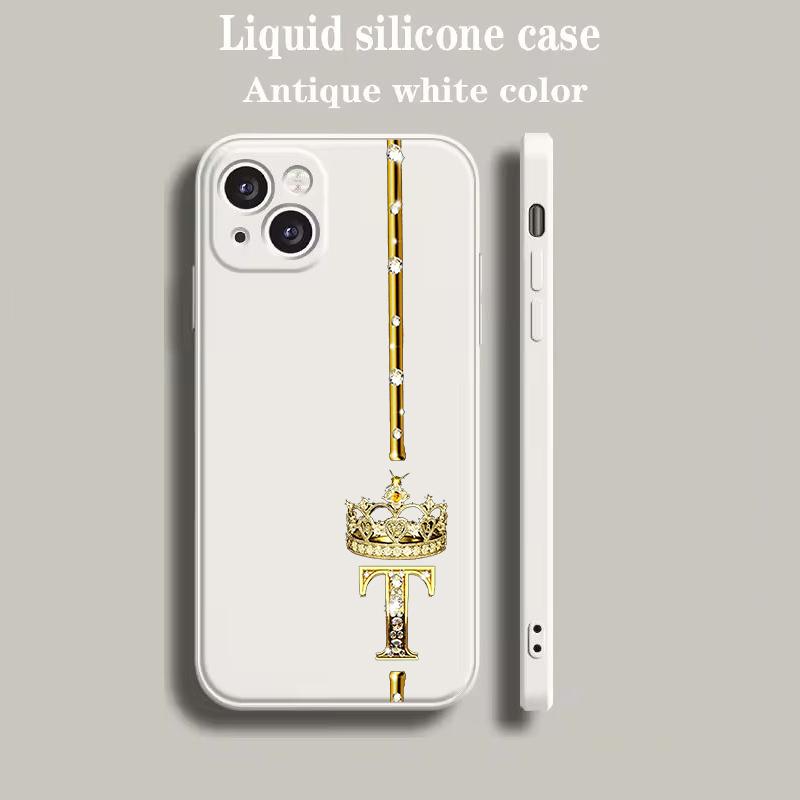 Luxury Color Phone Case For iPhone 18 15 14 13 12 mini 11 Pro Max XS X XR SE 7 8 Plus soft Beige Cover Diamond Crown Letter Letters