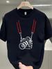 Camiseta Con Estampado De Cámarapantalón Corto Informal Manga Corta Cuello Redondo Camisa De Mujer Para Fotógrafos Y Uso