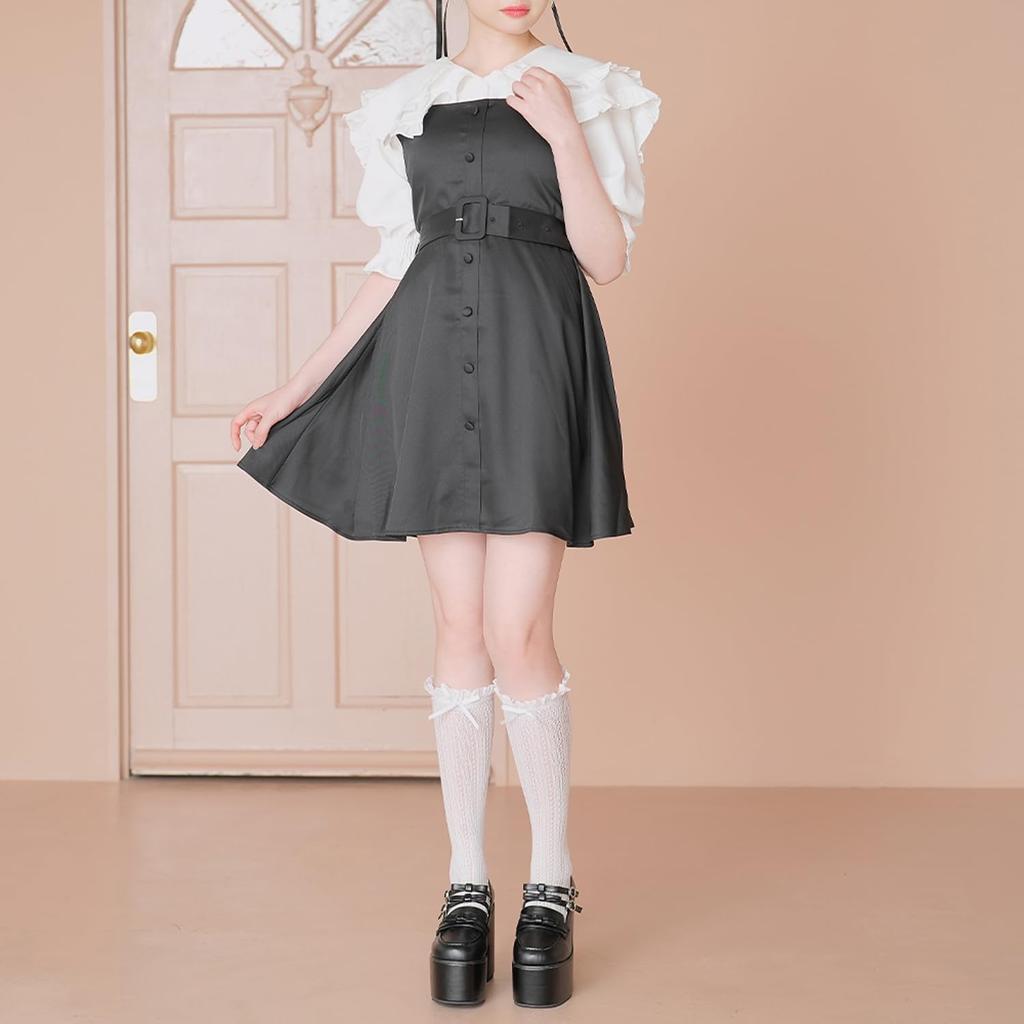 [Yumetembo] Jumper Skirt, Front Button Jumper Skirt Dress, Long, Navy