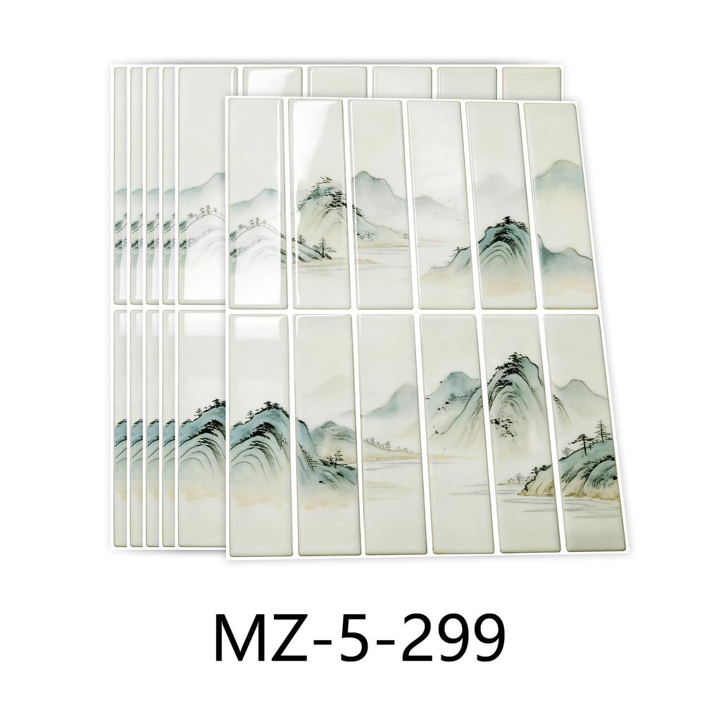 10/20/30Pcs 3D Tile Stickers 24x30cm Chinese Ink Landscape Wall Decals - Waterproof PVC Self-Adhesive Wallpaper for Kitchen Bathroom - Multi Designs